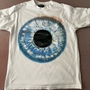 Menace White T-Shirt with Large Blue Eye Graphic